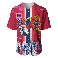 Personalized Norway Football Baseball Jersey Viking Lion Soccer Mascot - Nordic Longship And Mountain Landscape