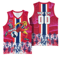 Personalized Norway Football Basketball Jersey Viking Lion Soccer Mascot - Nordic Longship And Mountain Landscape