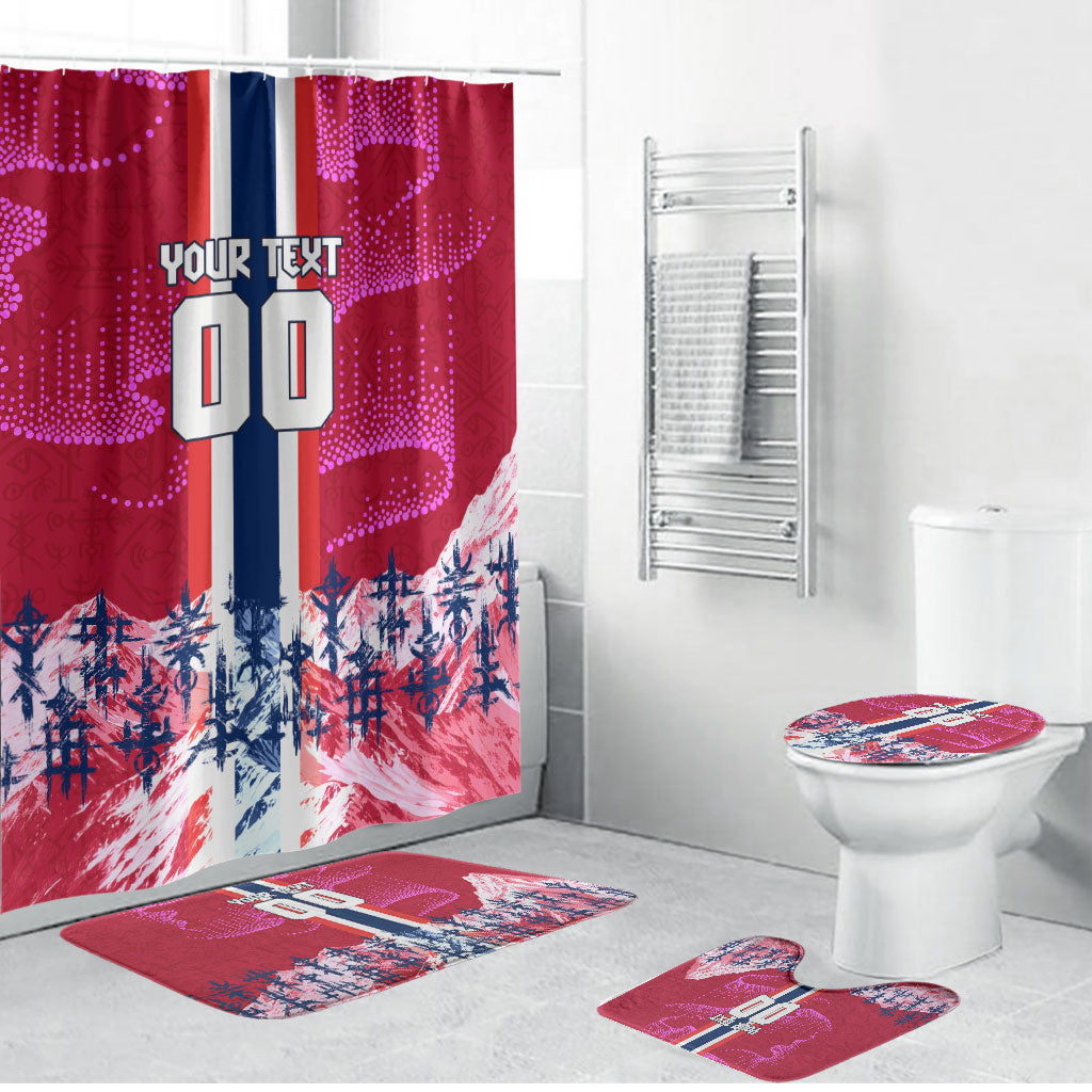 Personalized Norway Football Bathroom Set Viking Lion Soccer Mascot - Nordic Longship And Mountain Landscape