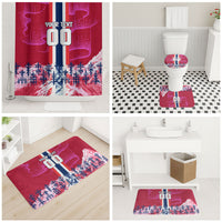 Personalized Norway Football Bathroom Set Viking Lion Soccer Mascot - Nordic Longship And Mountain Landscape