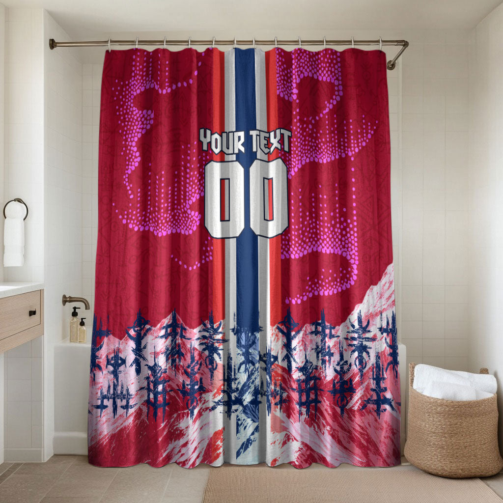 Personalized Norway Football Bathroom Set Viking Lion Soccer Mascot - Nordic Longship And Mountain Landscape