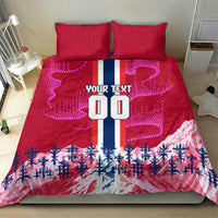 Personalized Norway Football Bedding Set Viking Lion Soccer Mascot - Nordic Longship And Mountain Landscape