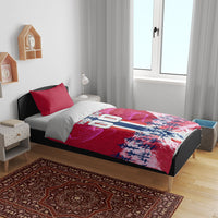 Personalized Norway Football Bedding Set Viking Lion Soccer Mascot - Nordic Longship And Mountain Landscape