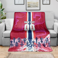 Personalized Norway Football Blanket Viking Lion Soccer Mascot - Nordic Longship And Mountain Landscape