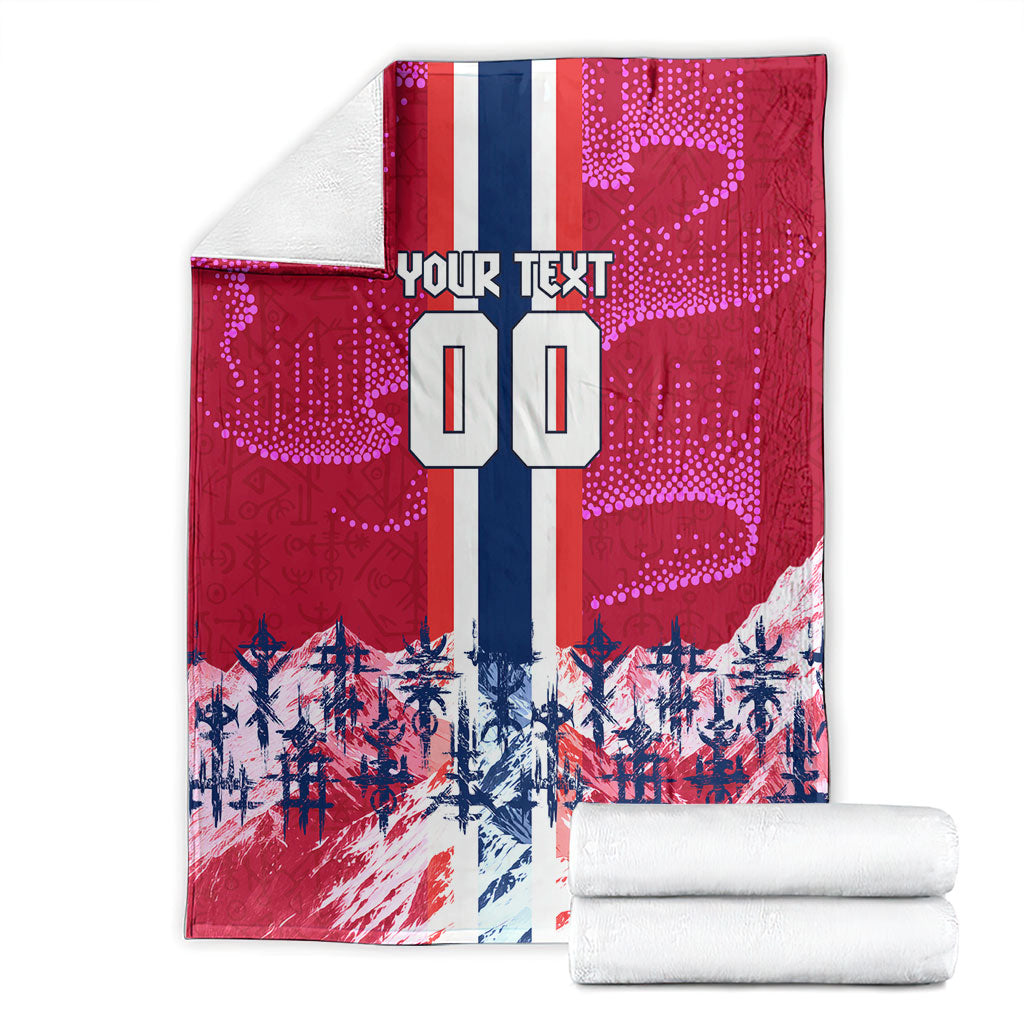 Personalized Norway Football Blanket Viking Lion Soccer Mascot - Nordic Longship And Mountain Landscape
