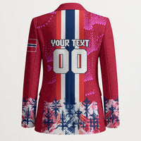 Personalized Norway Football Blazer Viking Lion Soccer Mascot - Nordic Longship And Mountain Landscape