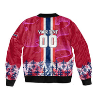 Personalized Norway Football Bomber Jacket Viking Lion Soccer Mascot - Nordic Longship And Mountain Landscape