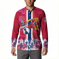 Personalized Norway Football Button Sweatshirt Viking Lion Soccer Mascot - Nordic Longship And Mountain Landscape
