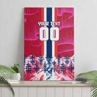 Personalized Norway Football Canvas Wall Art Viking Lion Soccer Mascot - Nordic Longship And Mountain Landscape