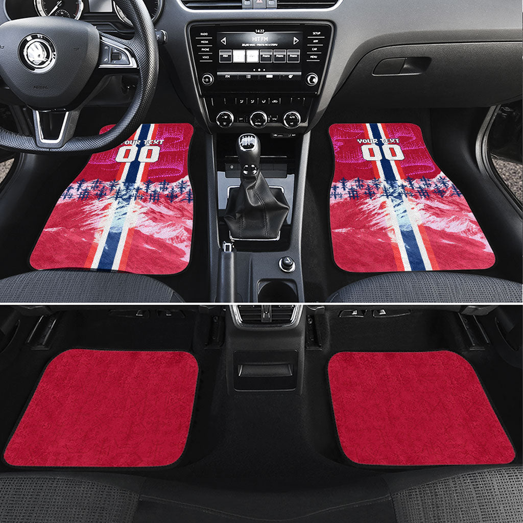 Personalized Norway Football Car Mats Viking Lion Soccer Mascot - Nordic Longship And Mountain Landscape