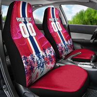 Personalized Norway Football Car Seat Cover Viking Lion Soccer Mascot - Nordic Longship And Mountain Landscape
