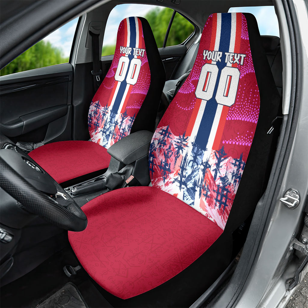 Personalized Norway Football Car Seat Cover Viking Lion Soccer Mascot - Nordic Longship And Mountain Landscape