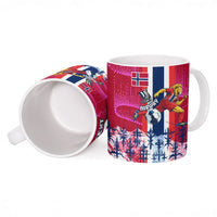 Personalized Norway Football Ceramic Mug Viking Lion Soccer Mascot - Nordic Longship And Mountain Landscape