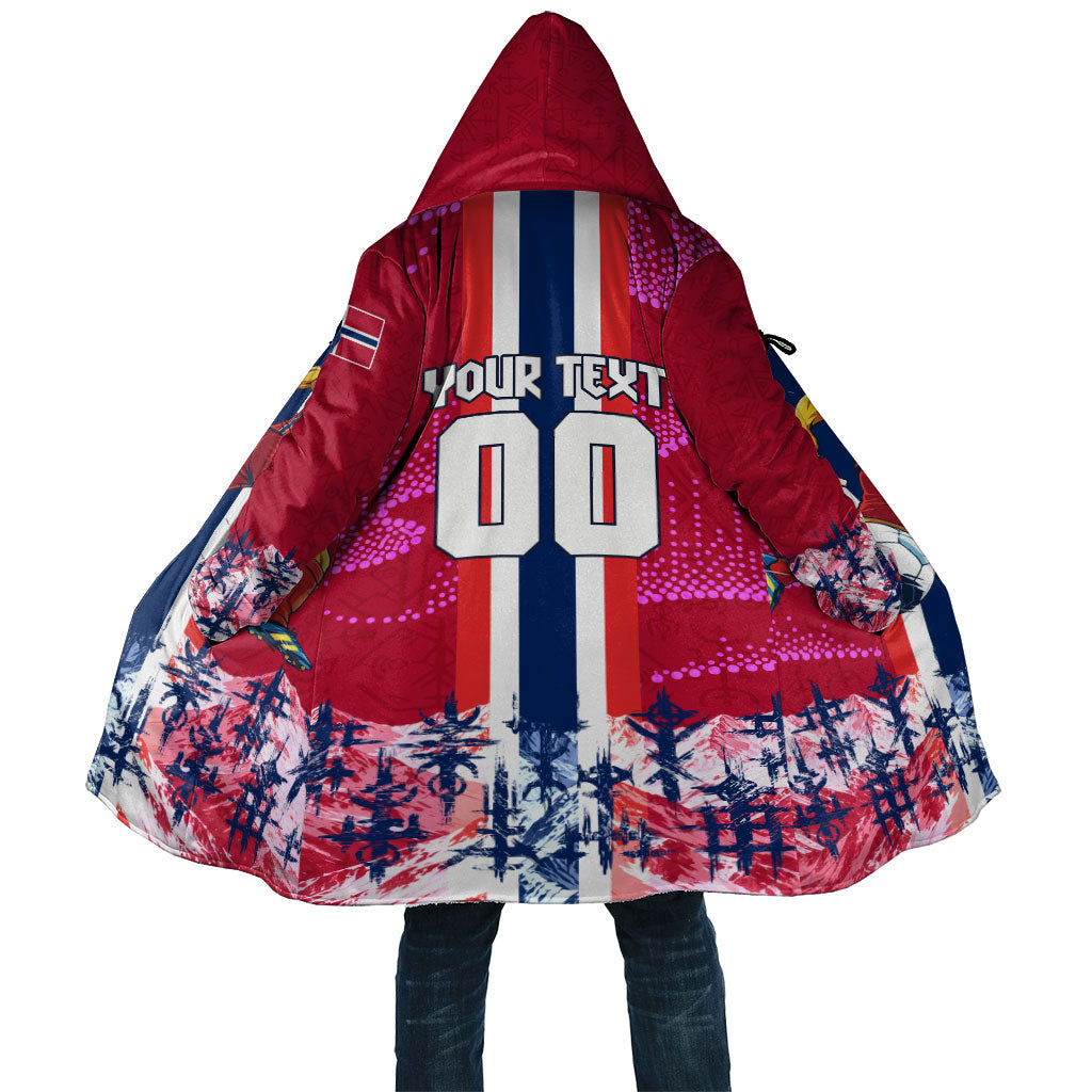 Personalized Norway Football Cloak Viking Lion Soccer Mascot - Nordic Longship And Mountain Landscape