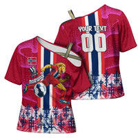 Personalized Norway Football Cross Shoulder Shirt Viking Lion Soccer Mascot - Nordic Longship And Mountain Landscape