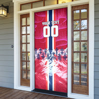 Personalized Norway Football Door Cover Viking Lion Soccer Mascot - Nordic Longship And Mountain Landscape
