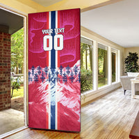 Personalized Norway Football Door Cover Viking Lion Soccer Mascot - Nordic Longship And Mountain Landscape