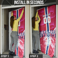 Personalized Norway Football Door Cover Viking Lion Soccer Mascot - Nordic Longship And Mountain Landscape