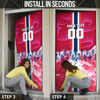 Personalized Norway Football Door Cover Viking Lion Soccer Mascot - Nordic Longship And Mountain Landscape