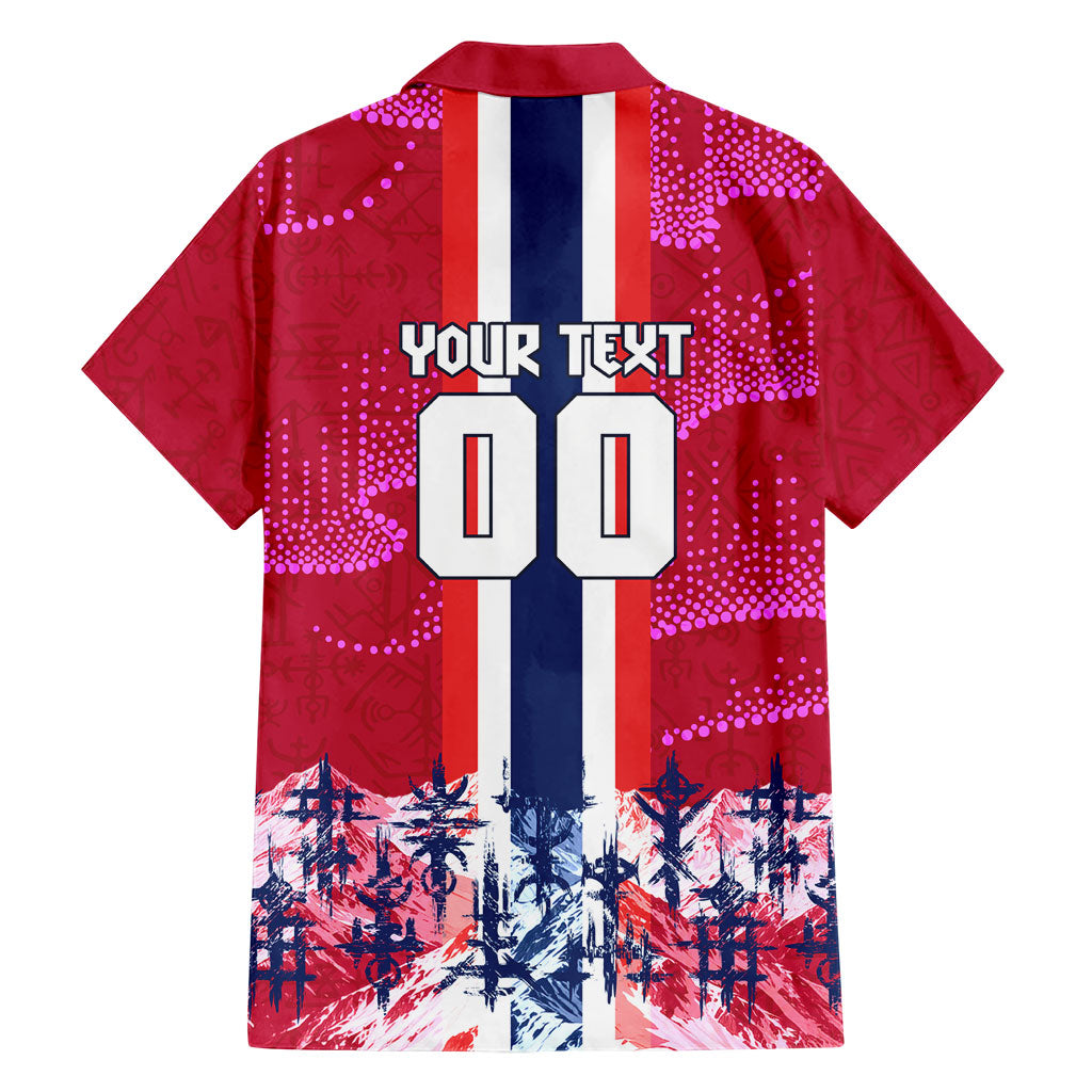 Personalized Norway Football Hawaiian Shirt Viking Lion Soccer Mascot - Nordic Longship And Mountain Landscape