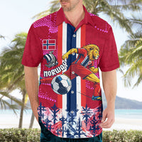 Personalized Norway Football Hawaiian Shirt Viking Lion Soccer Mascot - Nordic Longship And Mountain Landscape
