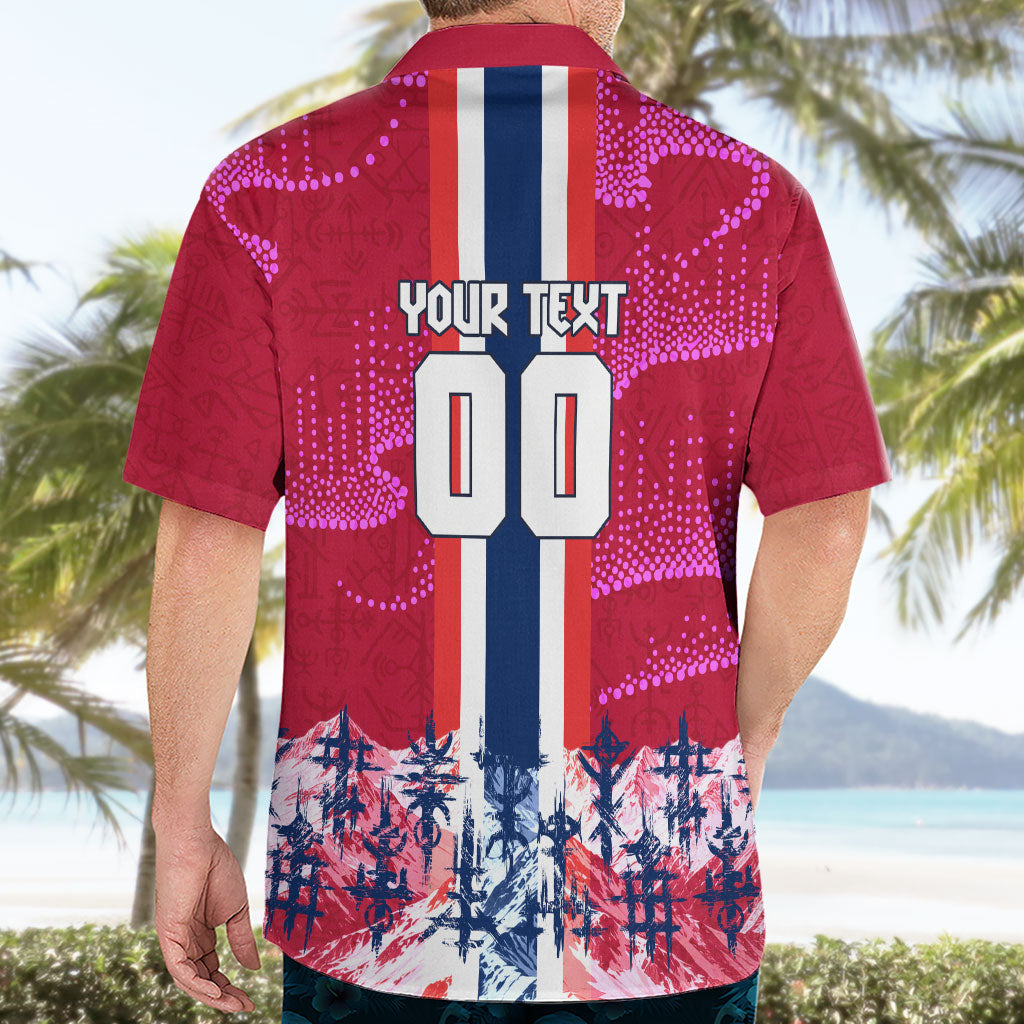 Personalized Norway Football Hawaiian Shirt Viking Lion Soccer Mascot - Nordic Longship And Mountain Landscape