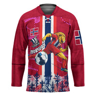 Personalized Norway Football Hockey Jersey Viking Lion Soccer Mascot - Nordic Longship And Mountain Landscape