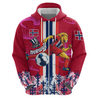 Personalized Norway Football Hoodie Viking Lion Soccer Mascot - Nordic Longship And Mountain Landscape