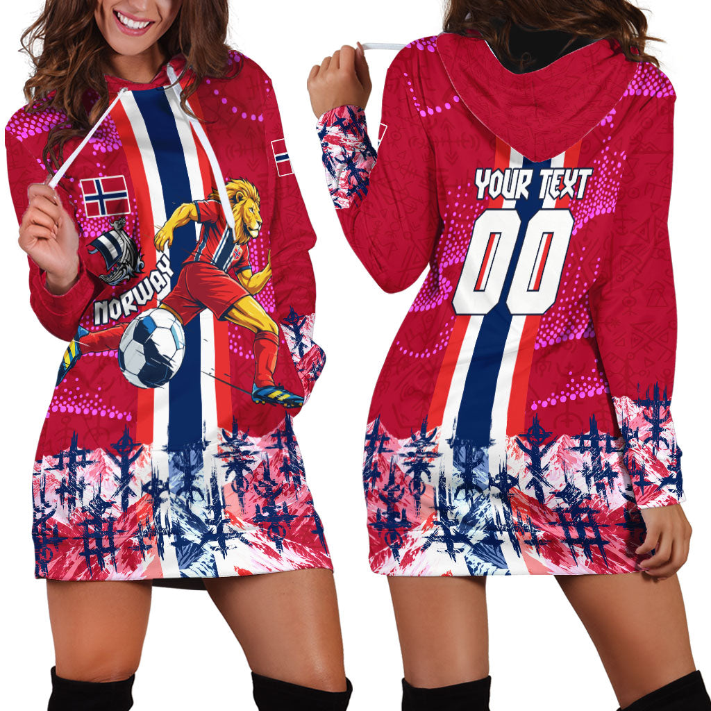 Personalized Norway Football Hoodie Dress Viking Lion Soccer Mascot - Nordic Longship And Mountain Landscape