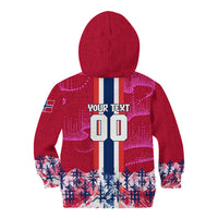 Personalized Norway Football Kid Hoodie Viking Lion Soccer Mascot - Nordic Longship And Mountain Landscape