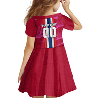 Personalized Norway Football Kid Short Sleeve Dress Viking Lion Soccer Mascot - Nordic Longship And Mountain Landscape