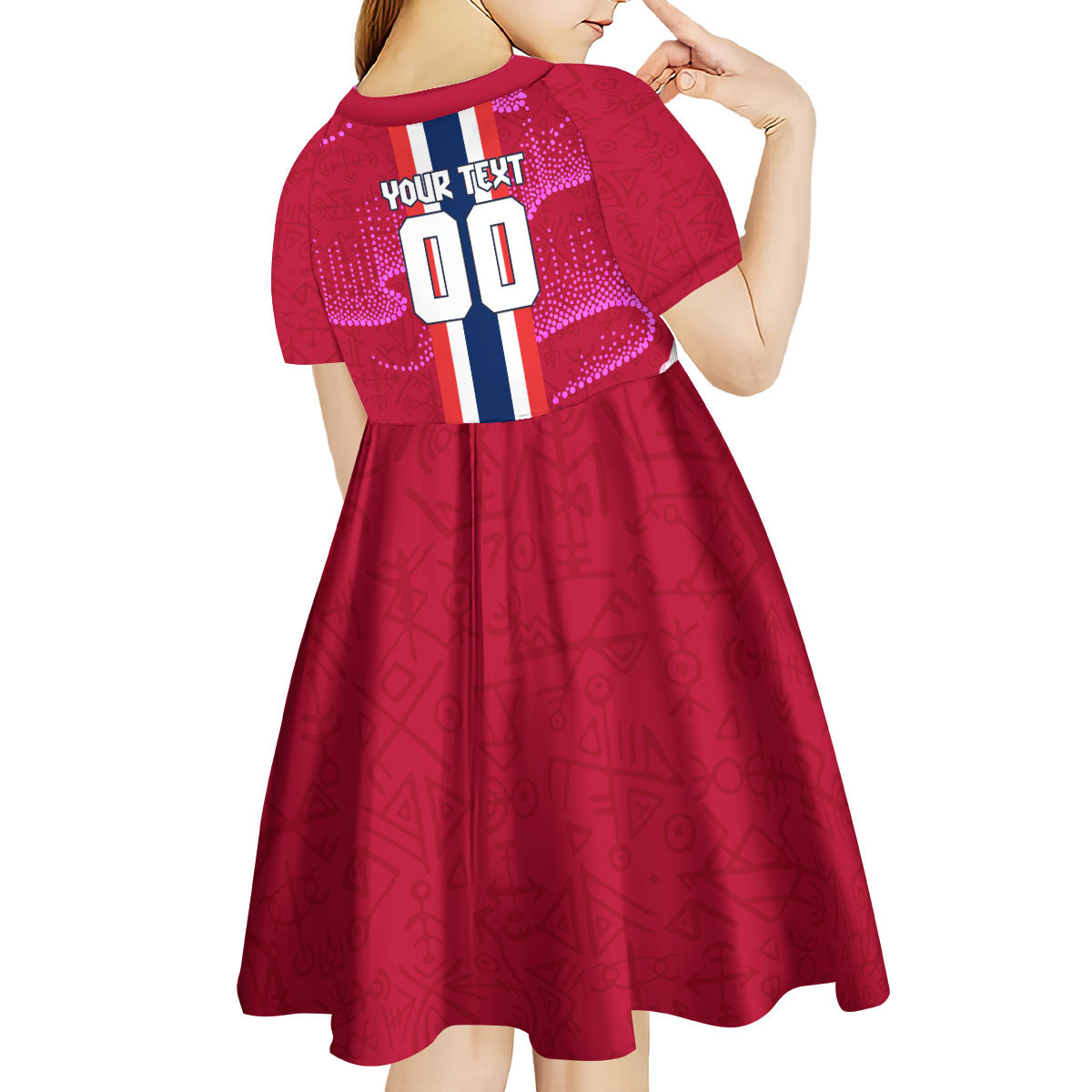 Personalized Norway Football Kid Short Sleeve Dress Viking Lion Soccer Mascot - Nordic Longship And Mountain Landscape