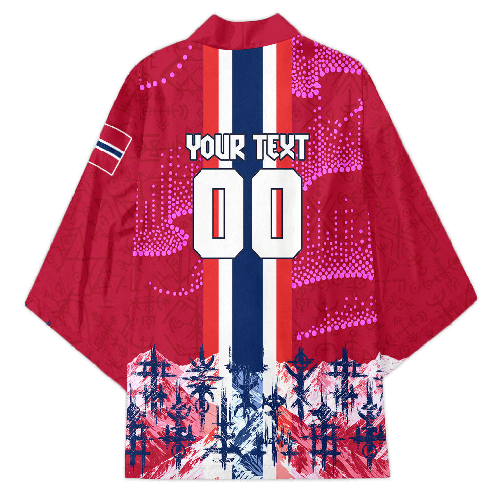 Personalized Norway Football Kimono Viking Lion Soccer Mascot - Nordic Longship And Mountain Landscape