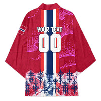 Personalized Norway Football Kimono Viking Lion Soccer Mascot - Nordic Longship And Mountain Landscape