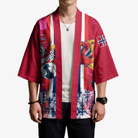 Personalized Norway Football Kimono Viking Lion Soccer Mascot - Nordic Longship And Mountain Landscape
