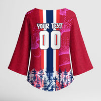 Personalized Norway Football Kimono Sleeve Blouse Viking Lion Soccer Mascot - Nordic Longship And Mountain Landscape