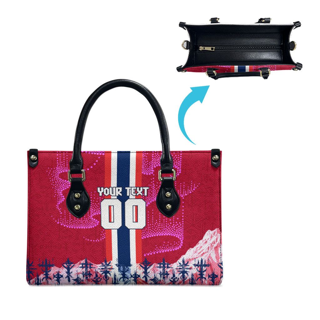 Personalized Norway Football Leather Bag Viking Lion Soccer Mascot - Nordic Longship And Mountain Landscape