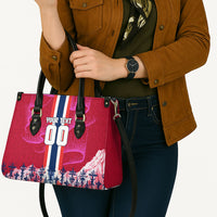 Personalized Norway Football Leather Bag Viking Lion Soccer Mascot - Nordic Longship And Mountain Landscape