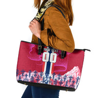 Personalized Norway Football Leather Tote Bag Viking Lion Soccer Mascot - Nordic Longship And Mountain Landscape