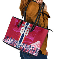 Personalized Norway Football Leather Tote Bag Viking Lion Soccer Mascot - Nordic Longship And Mountain Landscape