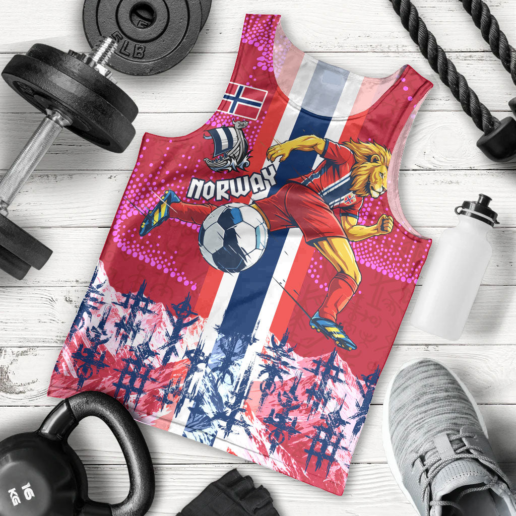 Personalized Norway Football Men Tank Top Viking Lion Soccer Mascot - Nordic Longship And Mountain Landscape