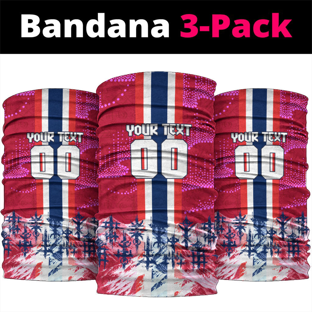 Personalized Norway Football Neck Gaiter Viking Lion Soccer Mascot - Nordic Longship And Mountain Landscape