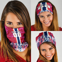 Personalized Norway Football Neck Gaiter Viking Lion Soccer Mascot - Nordic Longship And Mountain Landscape