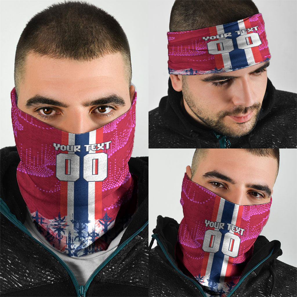 Personalized Norway Football Neck Gaiter Viking Lion Soccer Mascot - Nordic Longship And Mountain Landscape