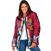 Personalized Norway Football Padded Jacket Viking Lion Soccer Mascot - Nordic Longship And Mountain Landscape
