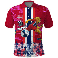 Personalized Norway Football Polo Shirt Viking Lion Soccer Mascot - Nordic Longship And Mountain Landscape