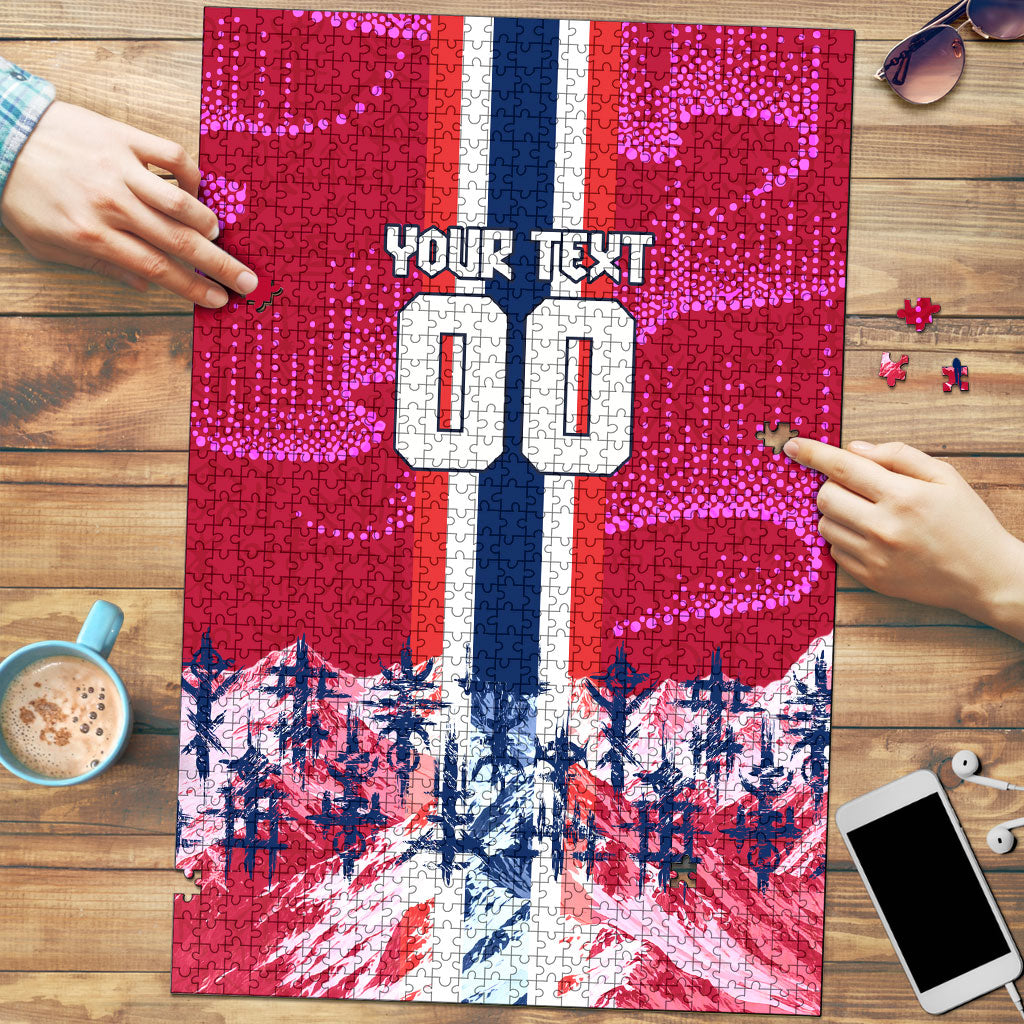 Personalized Norway Football Puzzle Viking Lion Soccer Mascot - Nordic Longship And Mountain Landscape