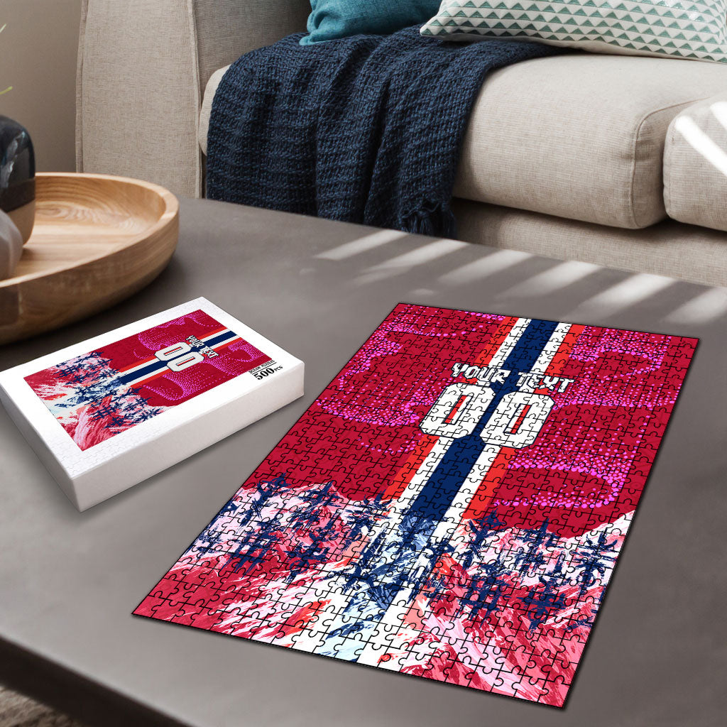 Personalized Norway Football Puzzle Viking Lion Soccer Mascot - Nordic Longship And Mountain Landscape