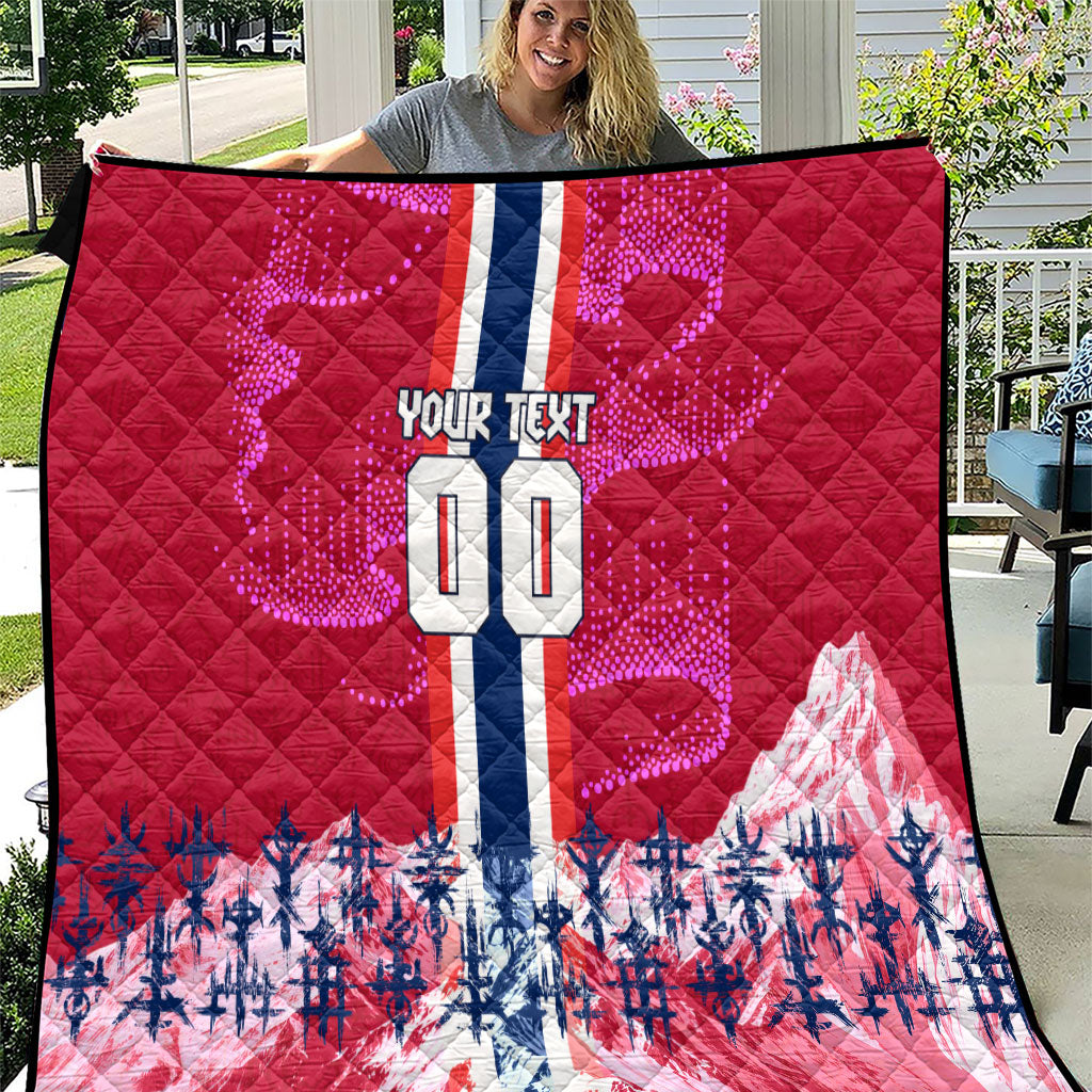 Personalized Norway Football Quilt Viking Lion Soccer Mascot - Nordic Longship And Mountain Landscape