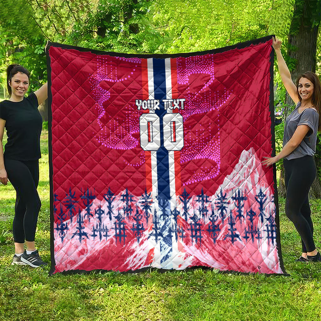 Personalized Norway Football Quilt Viking Lion Soccer Mascot - Nordic Longship And Mountain Landscape